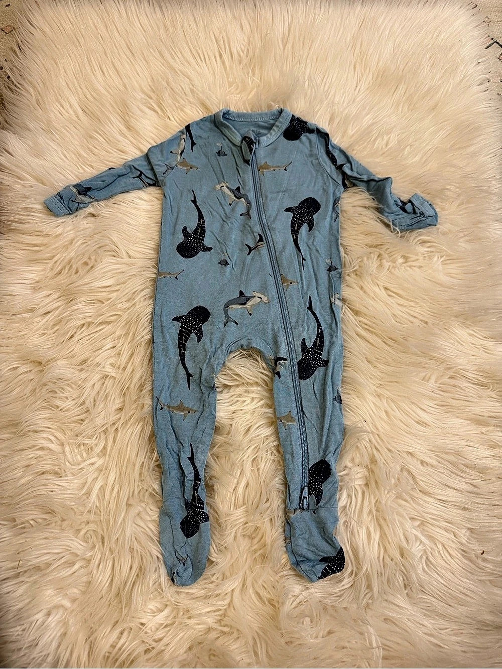 Kyte Baby Zipper One-Piece Footie Pajamas in Stream Shark